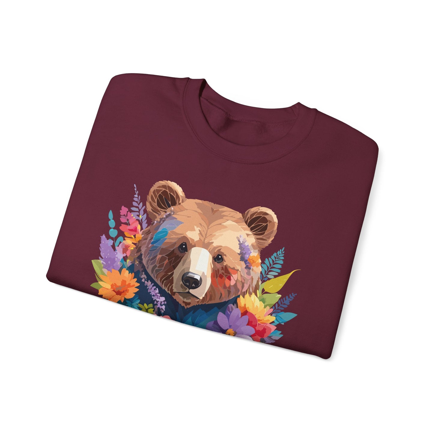Unisex Floral Bear Sweatshirt, Animals Sweatshirt, Floral Sweatshirt, Art Design Sweatshirt