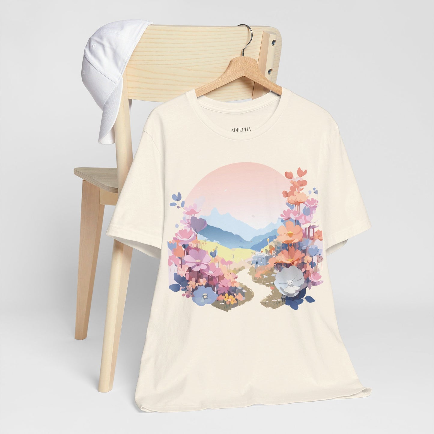 Natural Cotton Tee Shirt with Flowers