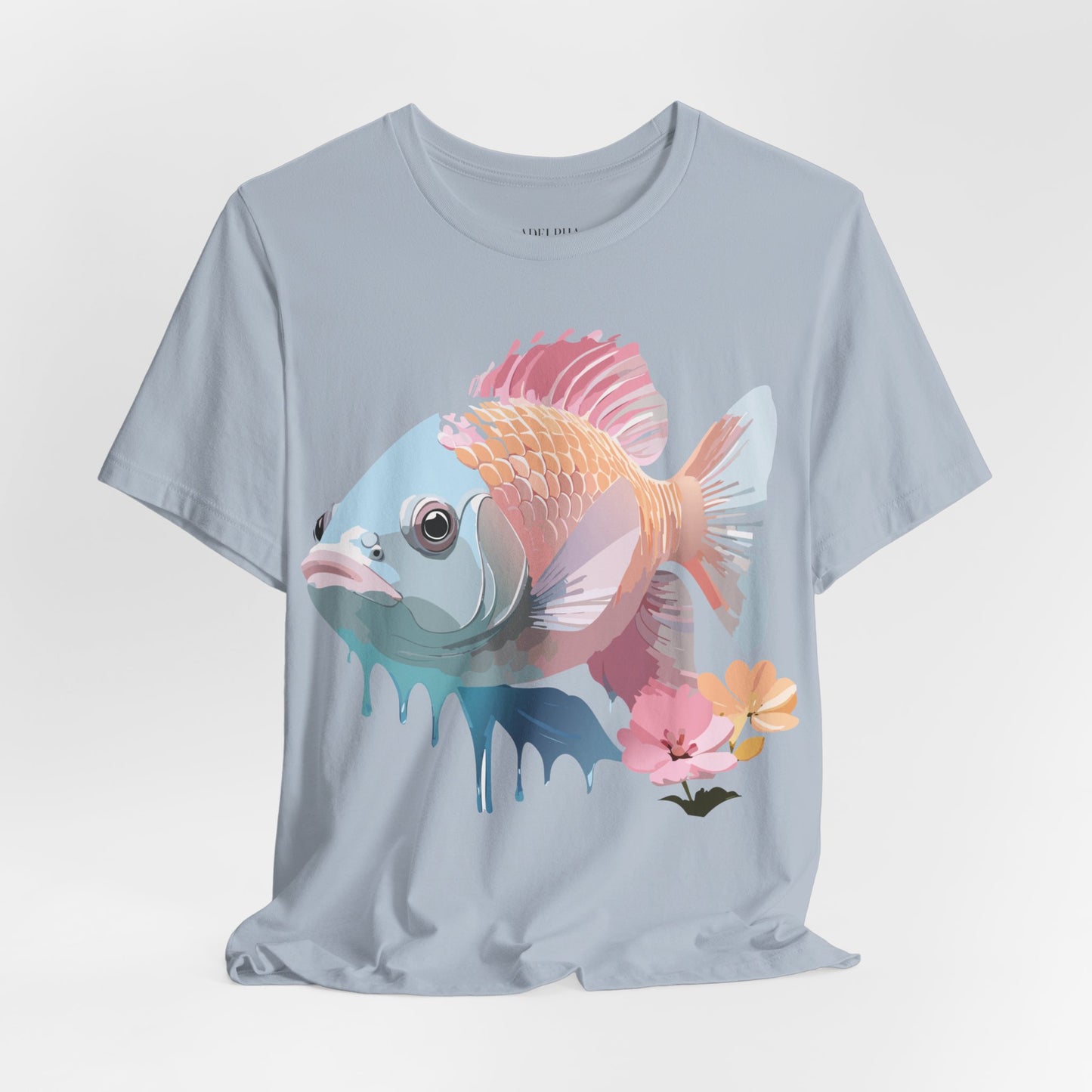 Natural Cotton Tee Shirt with Fish