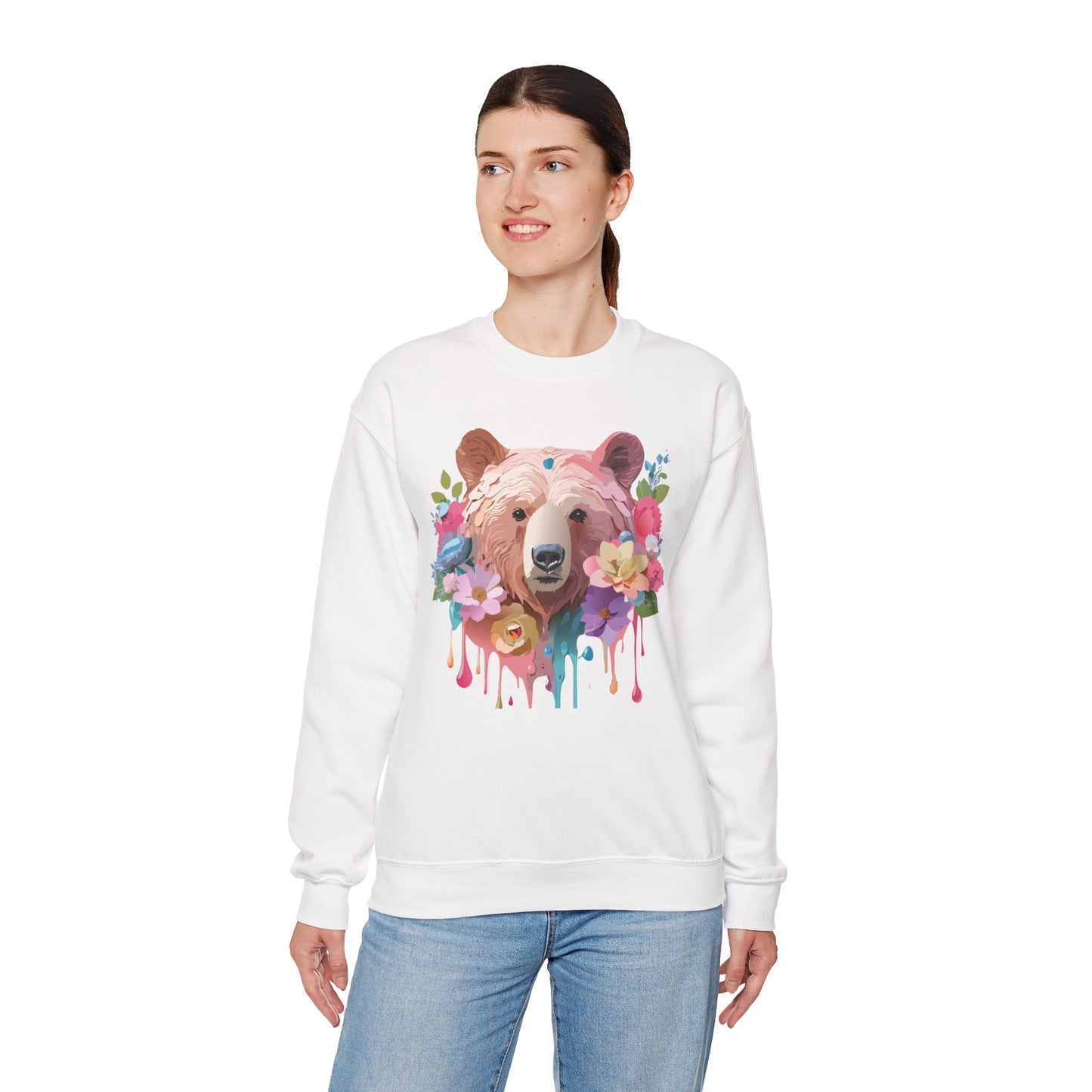 Unisex Floral Bear Sweatshirt, Animals Sweatshirt, Floral Sweatshirt, Art Design Sweatshirt