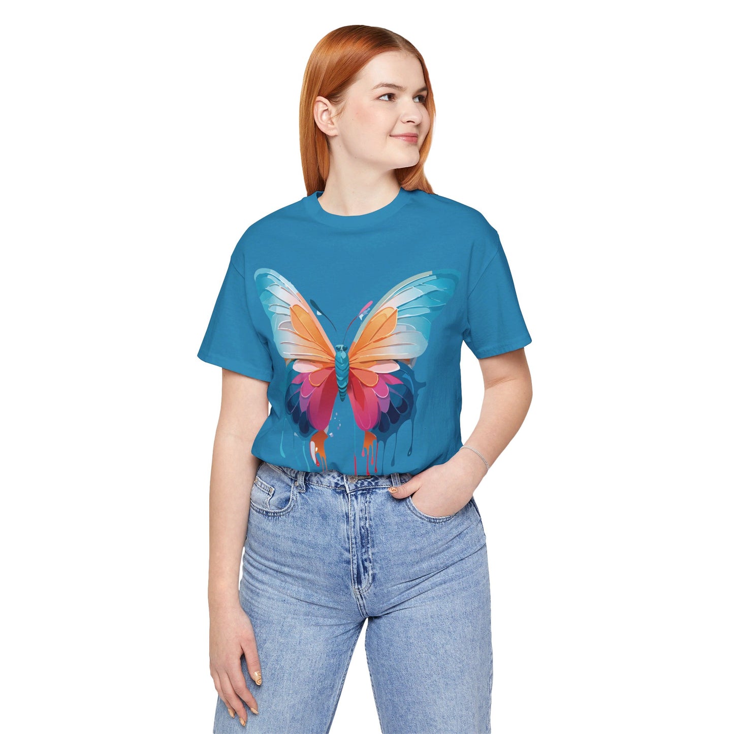 Natural Cotton Tee Shirt with Butterfly