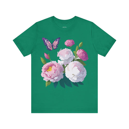 Natural Cotton Tee Shirt with Flowers