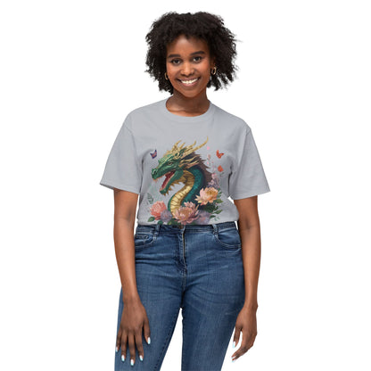 Dragon Art Design Unisex Cotton Tee With Floral Print Artwork And Dragon Graphic
