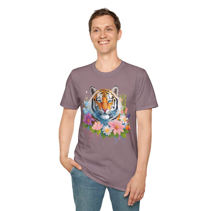 Tiger Print Unisex Softstyle T Shirt 100 Percent Ring Spun Cotton Tee