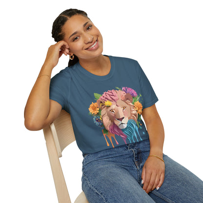 Floral Lion Shirt Unisex Tee Animal Print Gildan Softstyle 64000