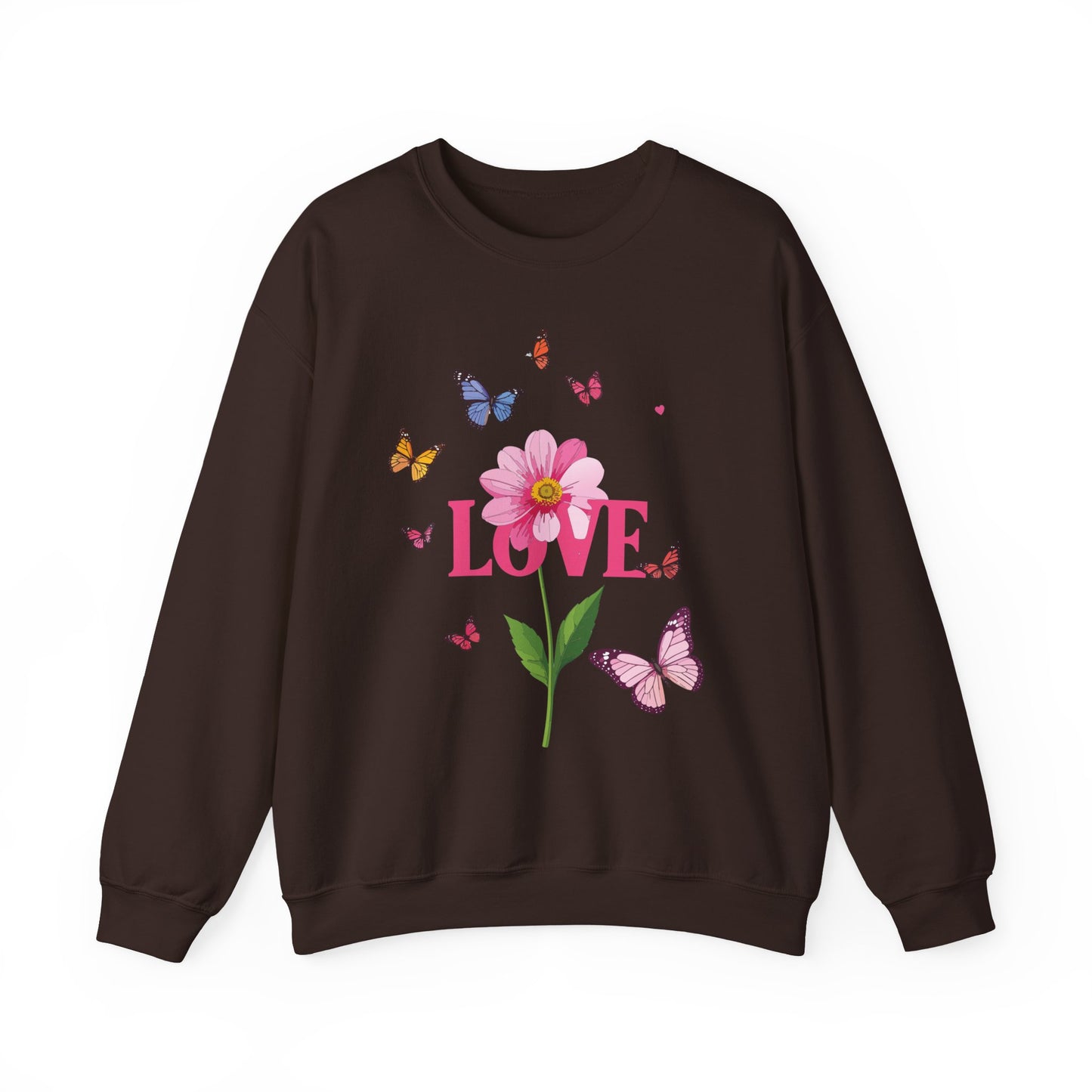 Unisex Floral Love Sweatshirt Valentines Day Cotton Poly Blend Butterfly