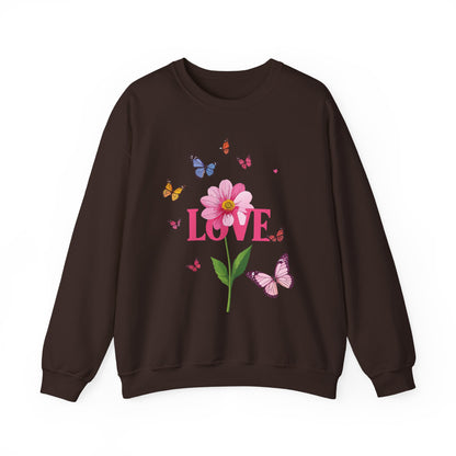 Unisex Floral Love Sweatshirt Valentines Day Cotton Poly Blend Butterfly
