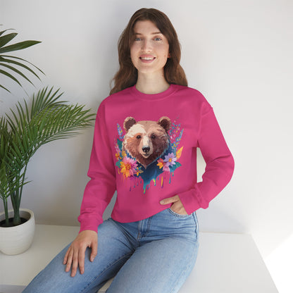 Unisex Floral Bear Sweatshirt, Animals Sweatshirt, Floral Sweatshirt, Art Design Sweatshirt