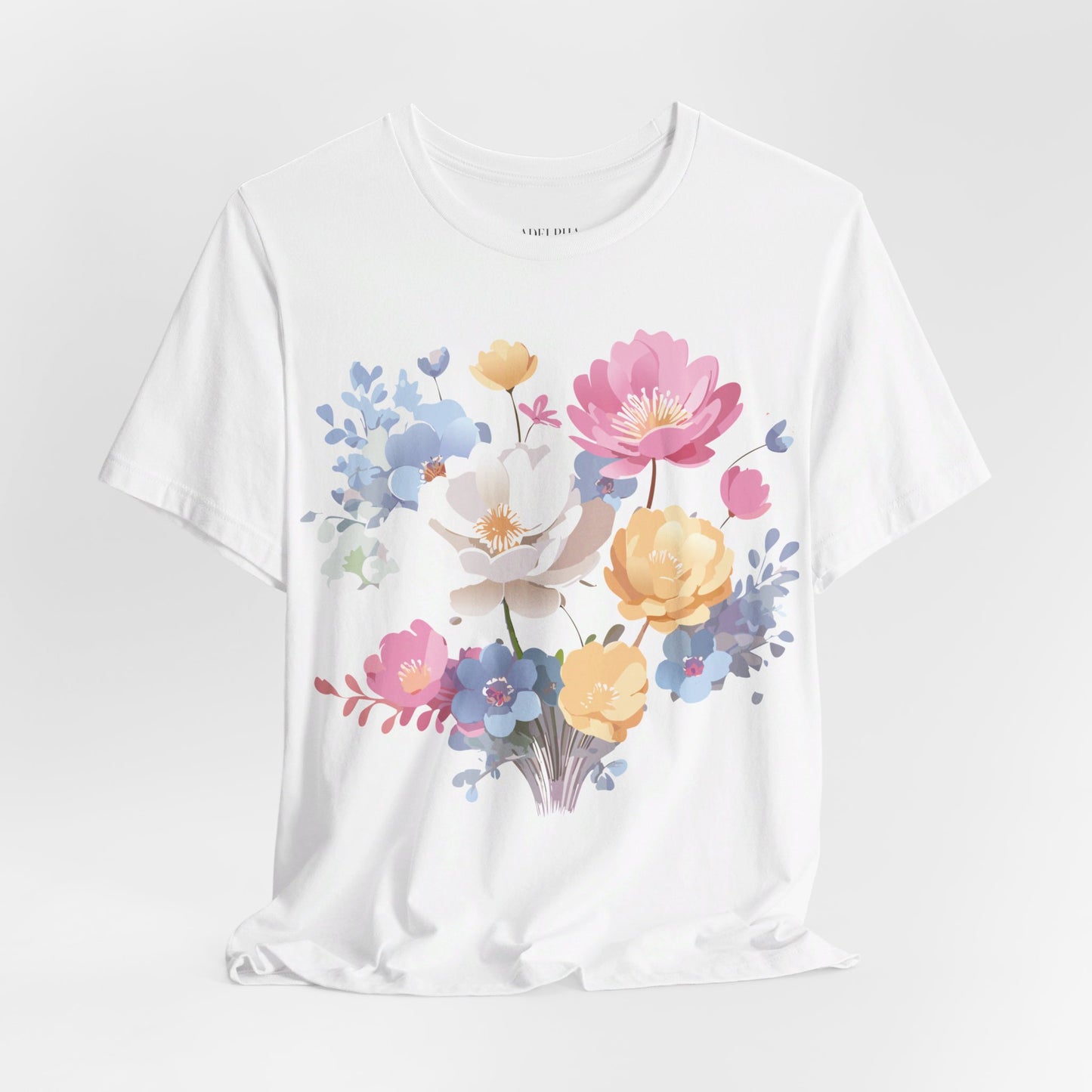 Natural Cotton Tee Shirt with Flowers