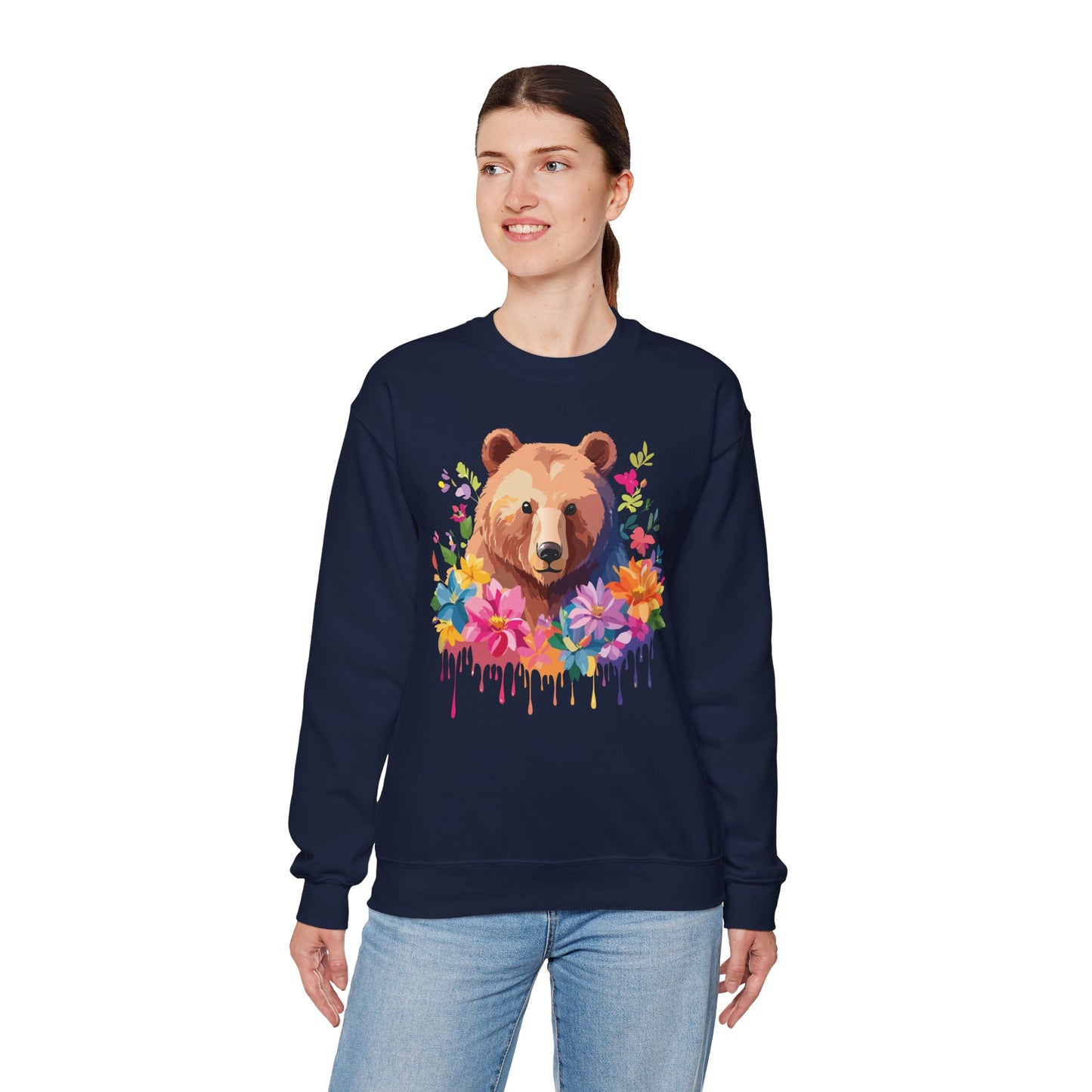 Unisex Floral Bear Sweatshirt, Animals Sweatshirt, Floral Sweatshirt, Art Design Sweatshirt