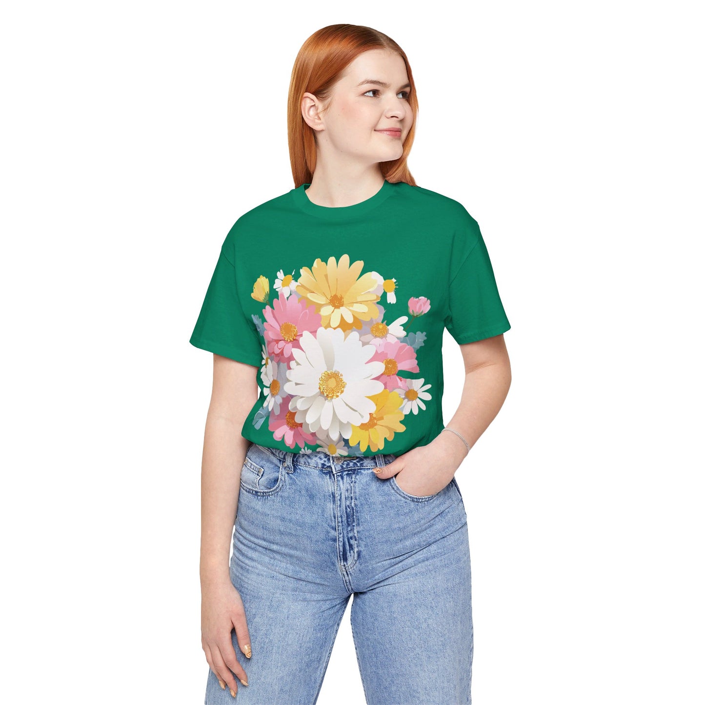 Natural Cotton Tee Shirt with Flowers