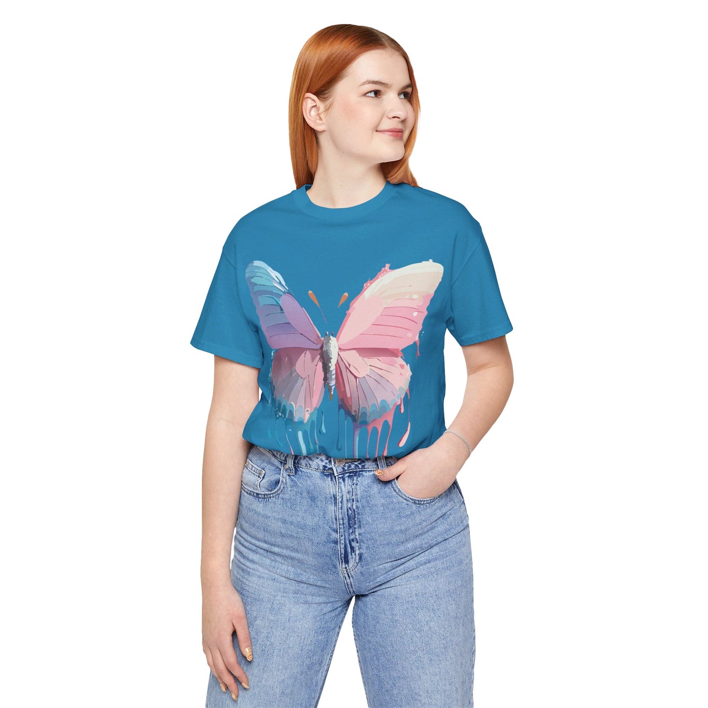 Natural Cotton Tee Shirt with Butterfly