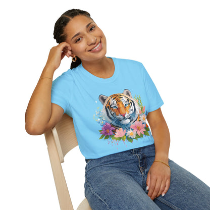 Tiger Print Unisex Softstyle T Shirt 100 Percent Ring Spun Cotton Tee