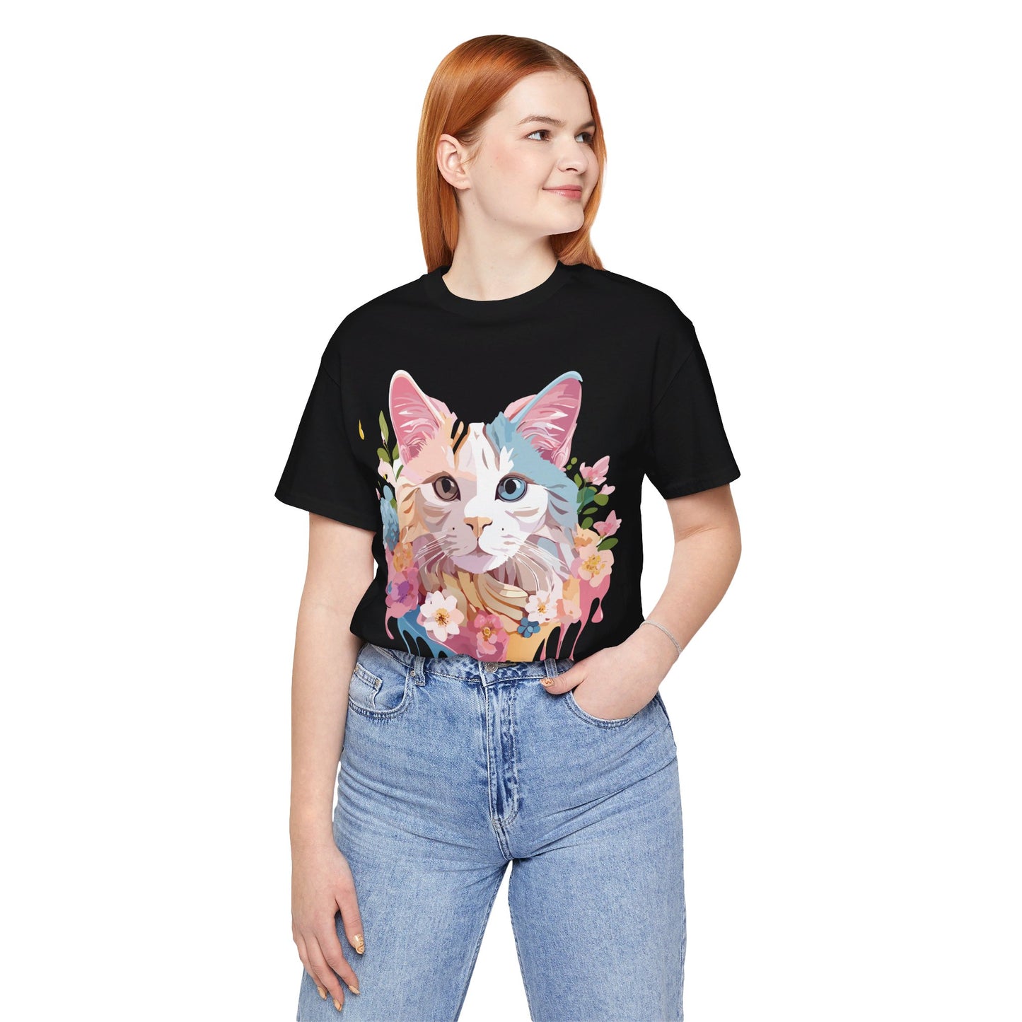 Natural Cotton Tee Shirt with Cat