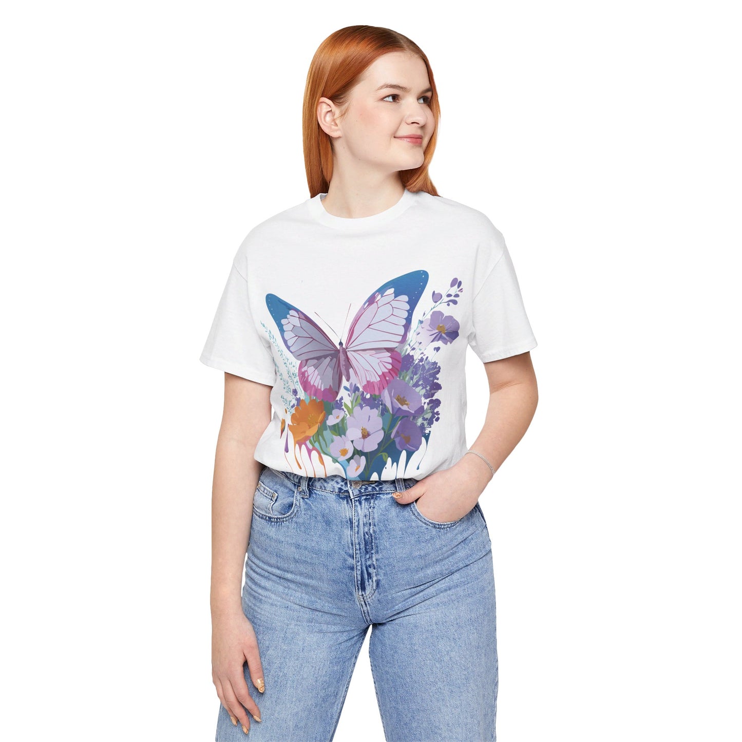 Natural Cotton Tee Shirt with Butterfly