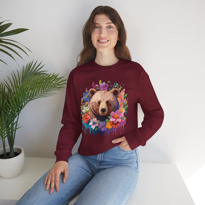 Unisex Floral Bear Sweatshirt Art Design Animals Print Sweatshirt Collection