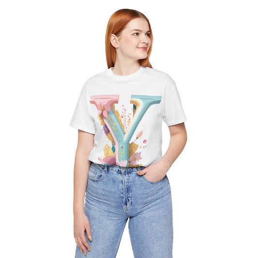 Natural Cotton Tee Shirt - Letters Collection - Y Printify