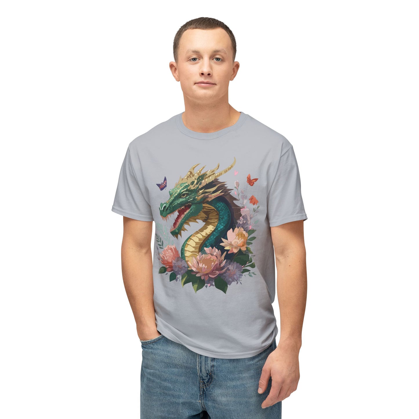 Dragon T-Shirt, Vintage Dragon Tee, Floral Tees, Dragon Art Design Shirt, Tee Shirt with Dragon 3