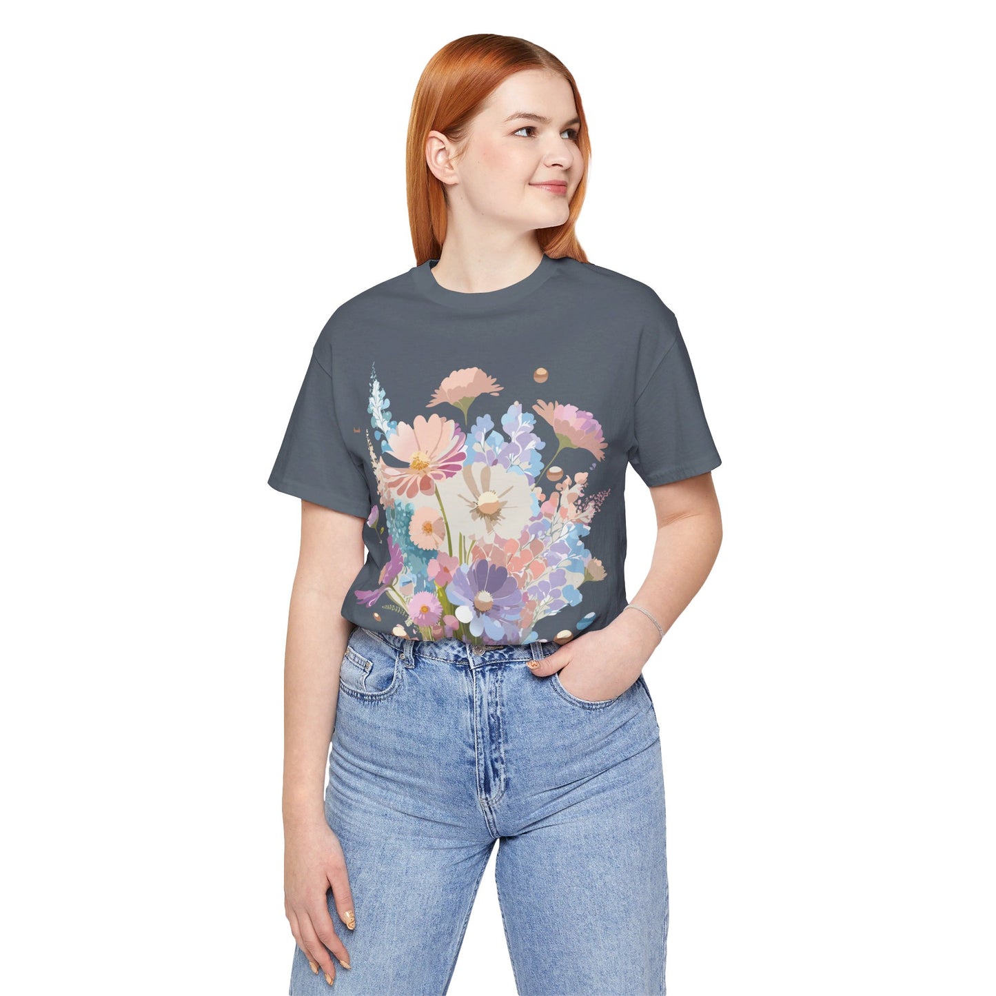 Natural Cotton Tee Shirt with Flowers