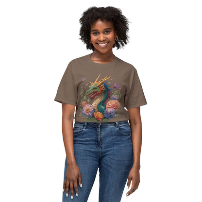 Dragon Art Tee Unisex Vintage Floral Tee Full Color Print HD Cotton
