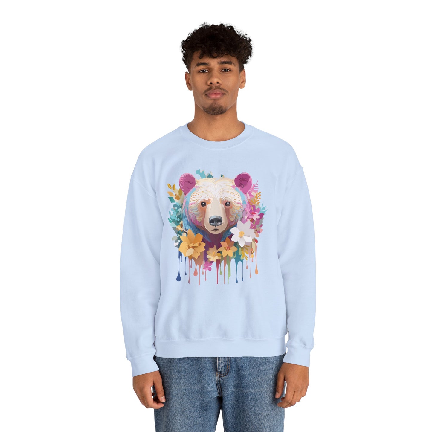 Unisex Floral Bear Sweatshirt, Animals Sweatshirt, Floral Sweatshirt, Art Design Sweatshirt