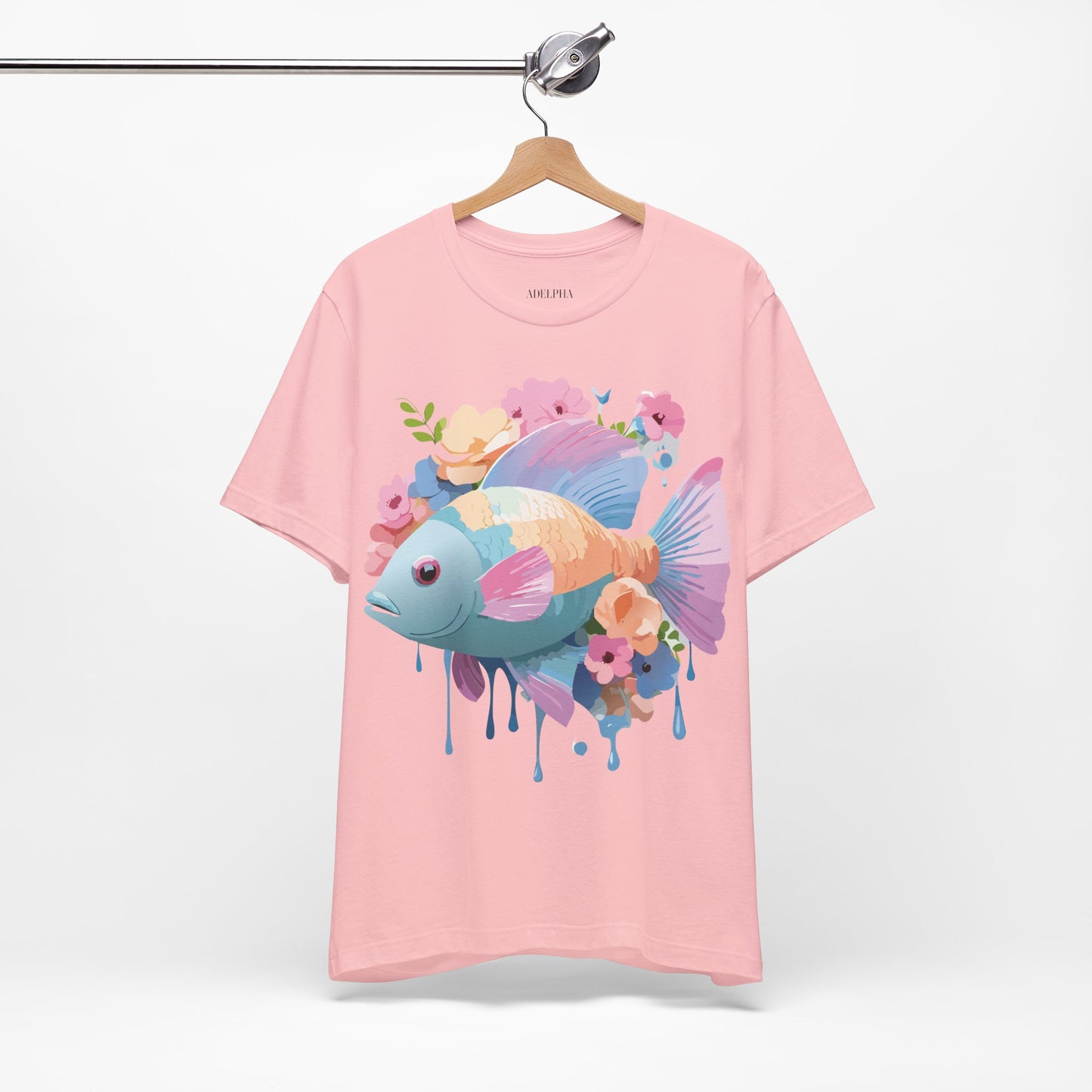 Natural Cotton Tee Shirt with Fish