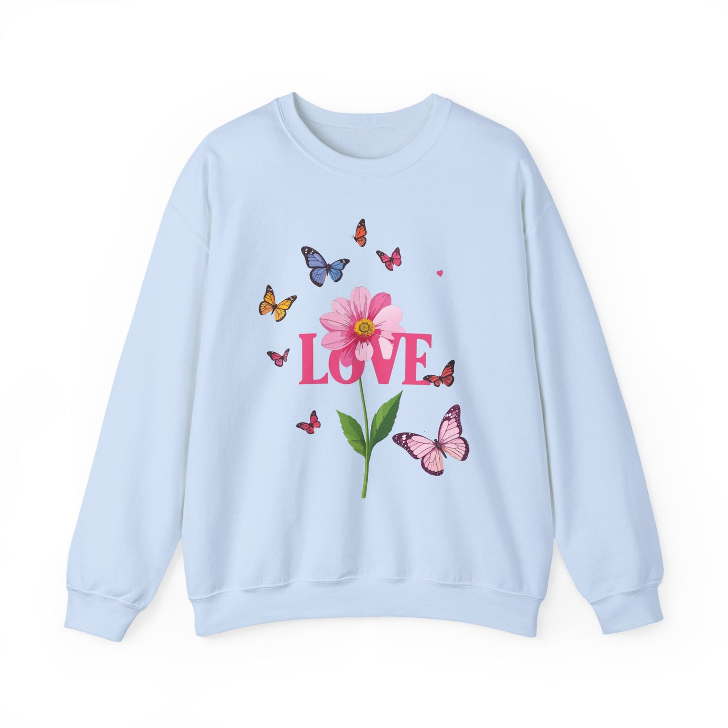 Unisex Floral Love Sweatshirt Valentines Day Cotton Poly Blend Butterfly