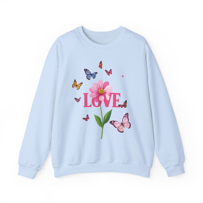 Unisex Floral Love Sweatshirt Valentines Day Cotton Poly Blend Butterfly