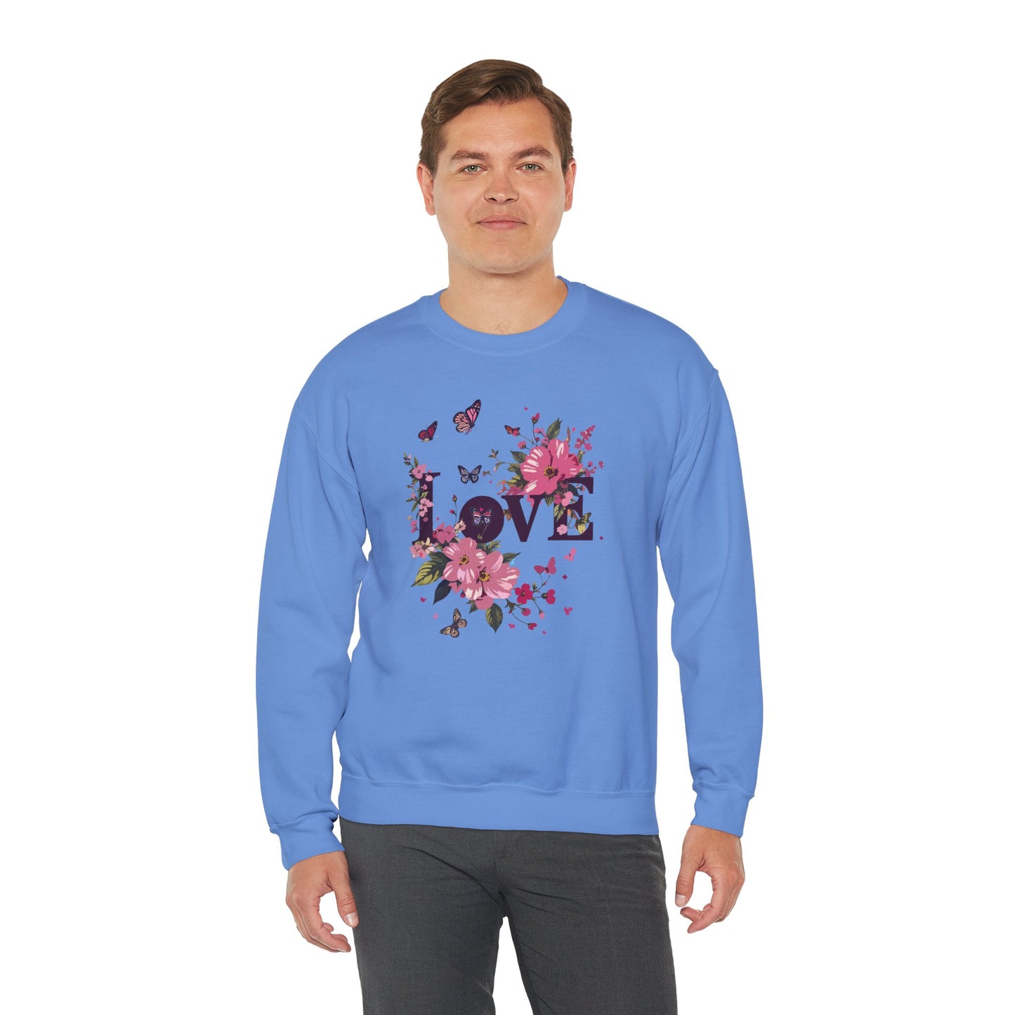Unisex Floral Love Sweatshirt Fifty Fifty Cotton Poly Valentines Day Gift