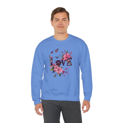 Unisex Floral Love Sweatshirt Fifty Fifty Cotton Poly Valentines Day Gift