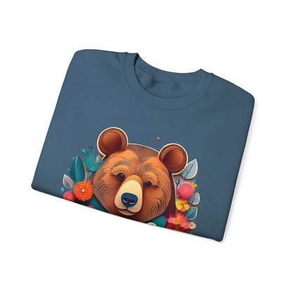 Unisex Floral Bear Sweatshirt Art Design Gildan 18000 Heavy Blend Crewneck