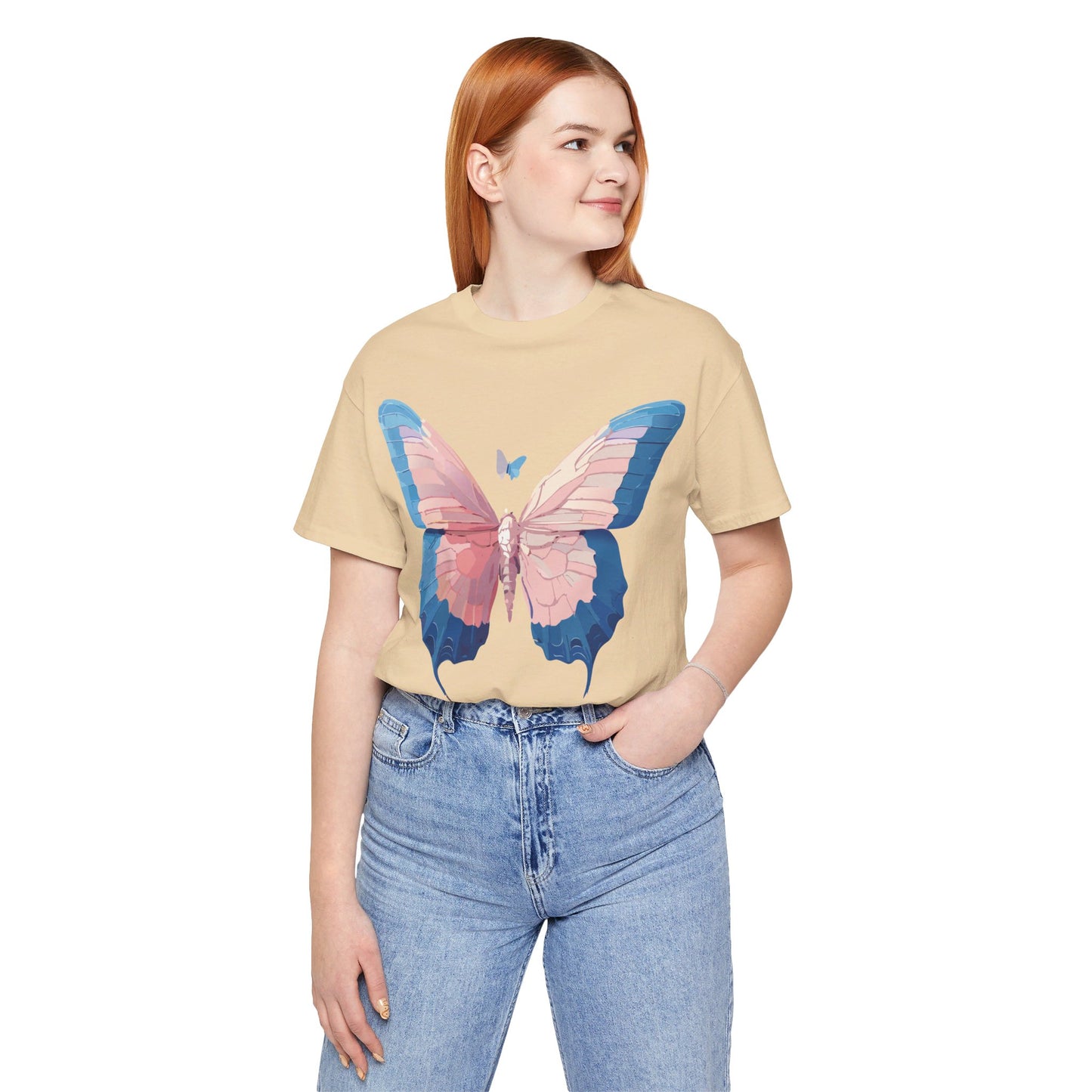 Natural Cotton Tee Shirt with Butterfly