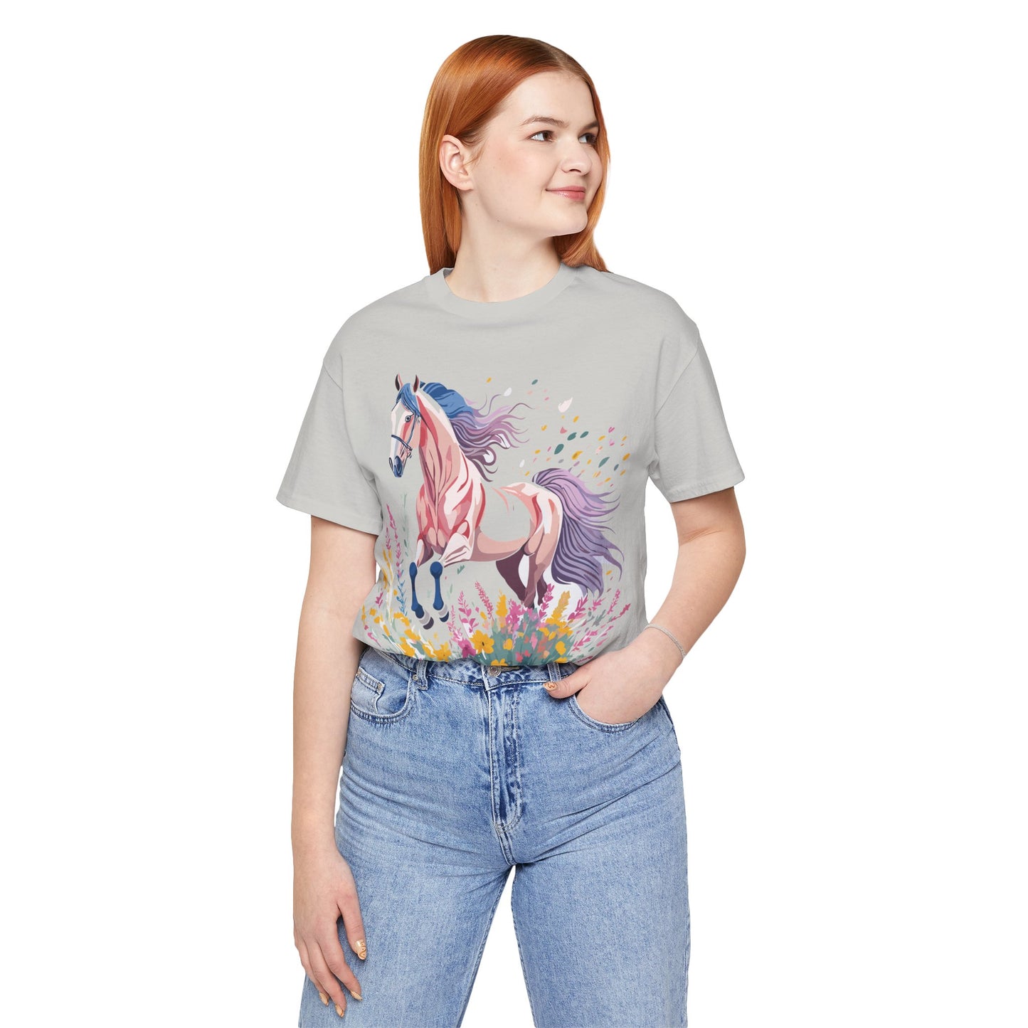 Natural Cotton Tee Shirt with Horse