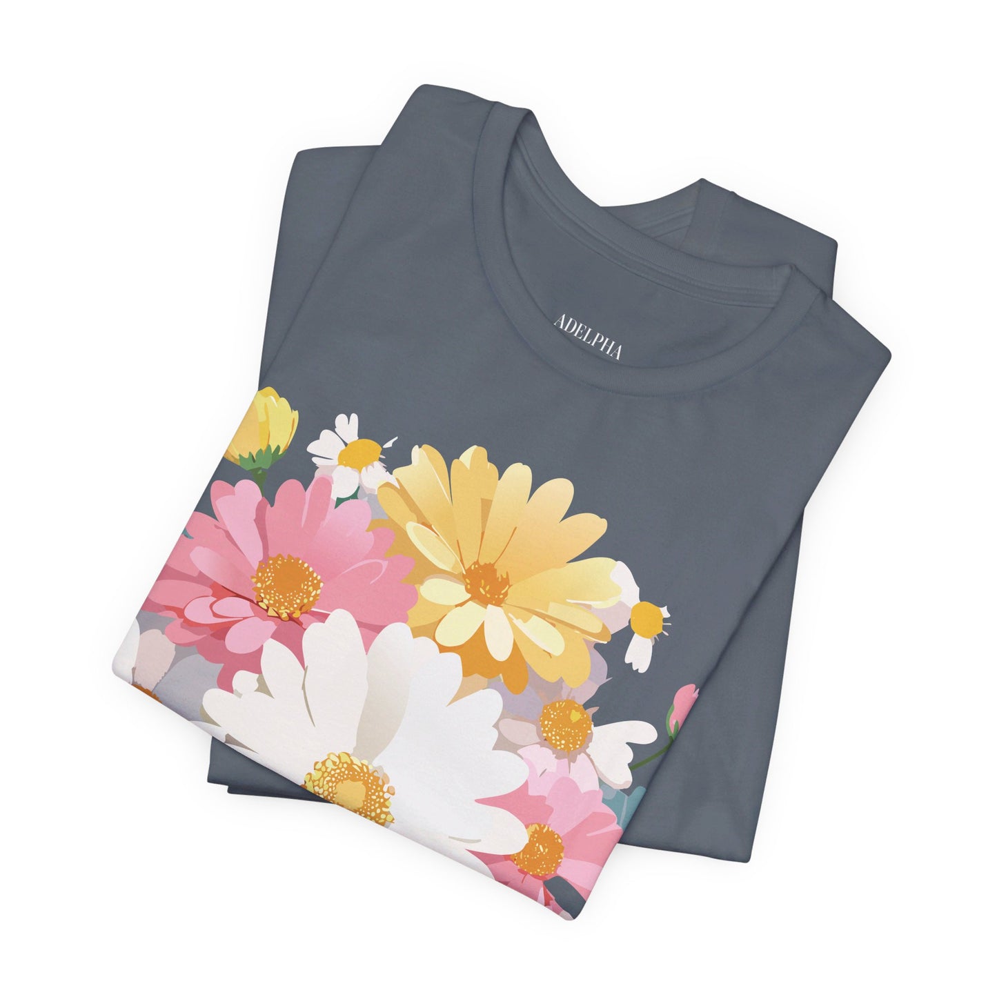 Natural Cotton Tee Shirt with Flowers