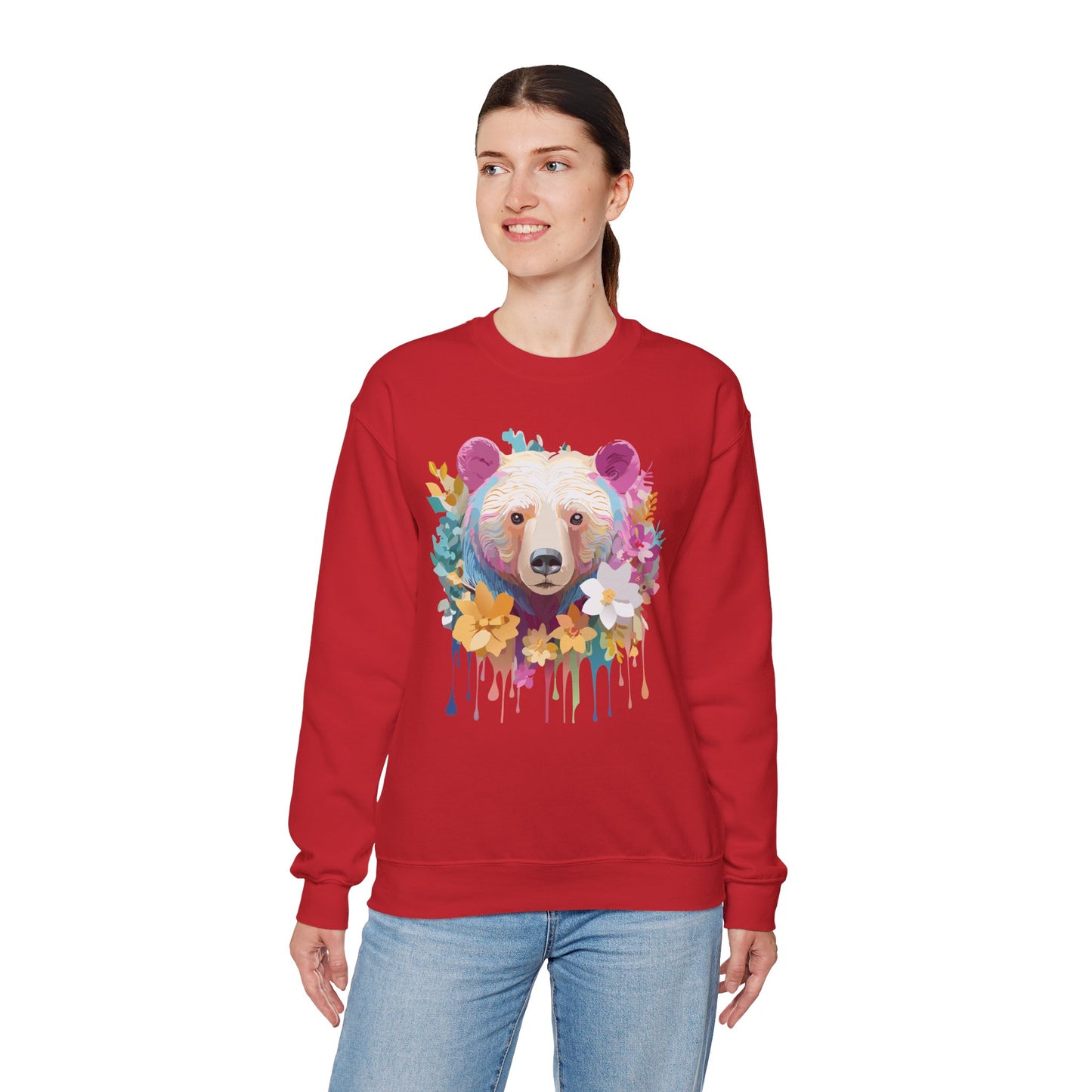 Unisex Floral Bear Sweatshirt, Animals Sweatshirt, Floral Sweatshirt, Art Design Sweatshirt