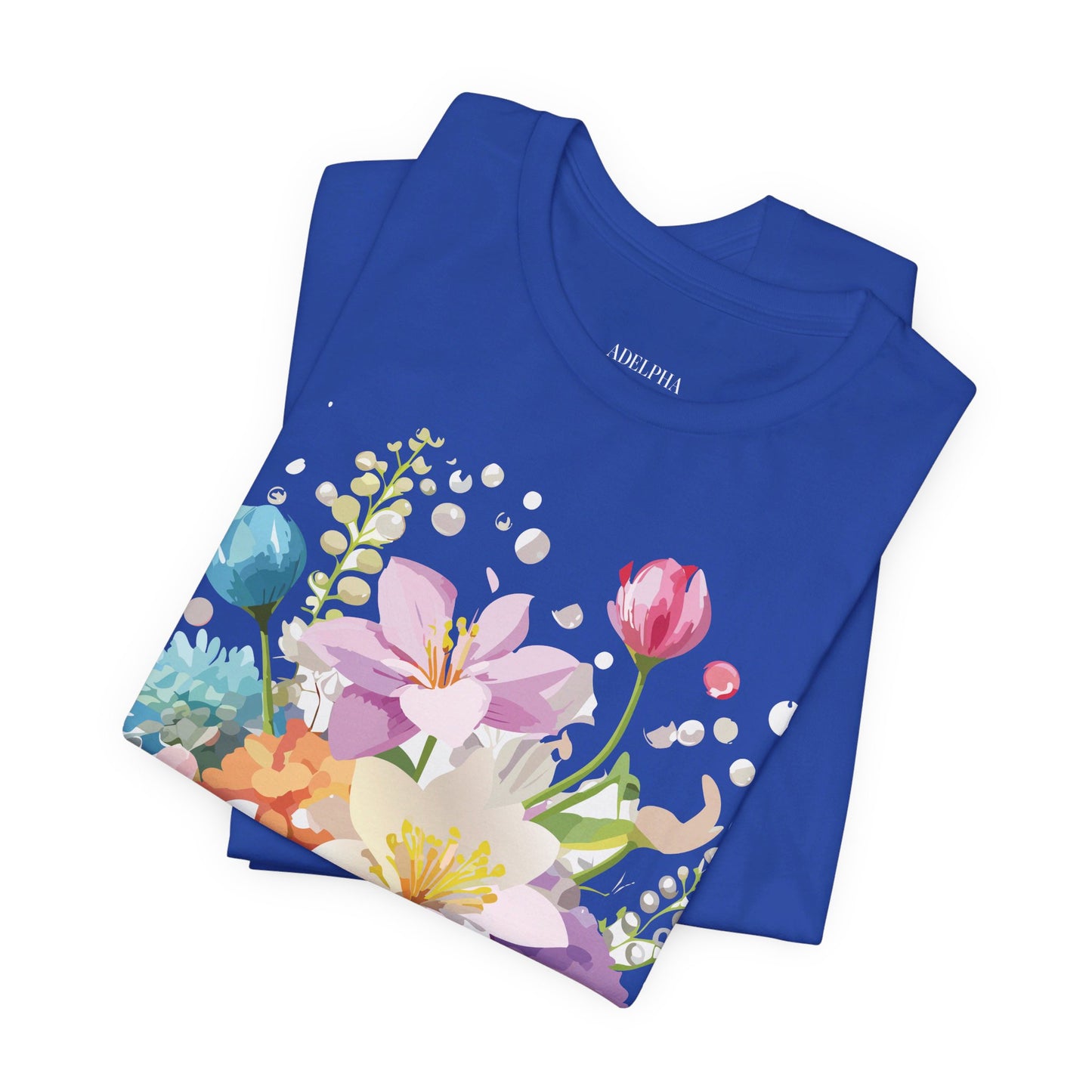 Natural Cotton Tee Shirt with Flowers