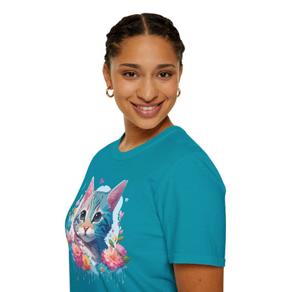 Cat Shirt Unisex Tee Kitten Cat Tee Softstyle 100 Percent Cotton Gildan 64000