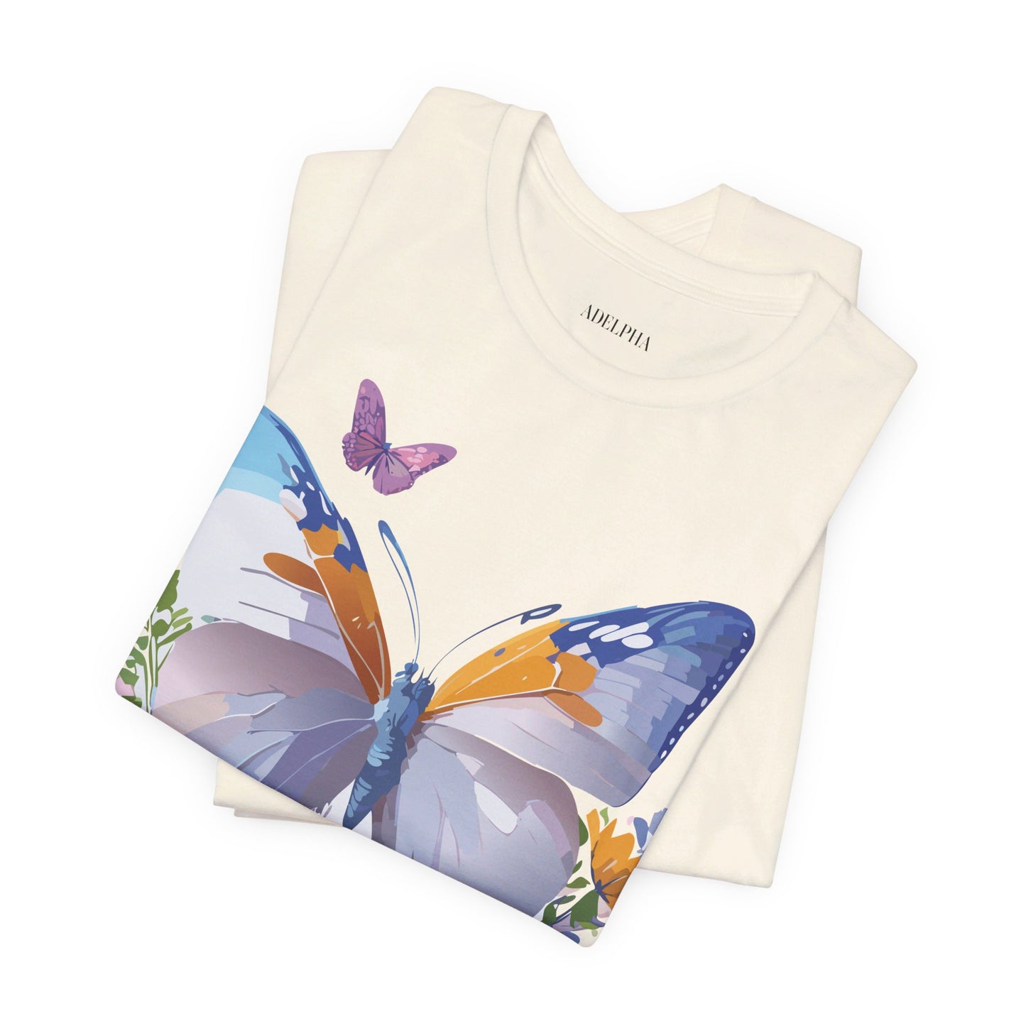 Natural Cotton Tee Shirt with Butterfly