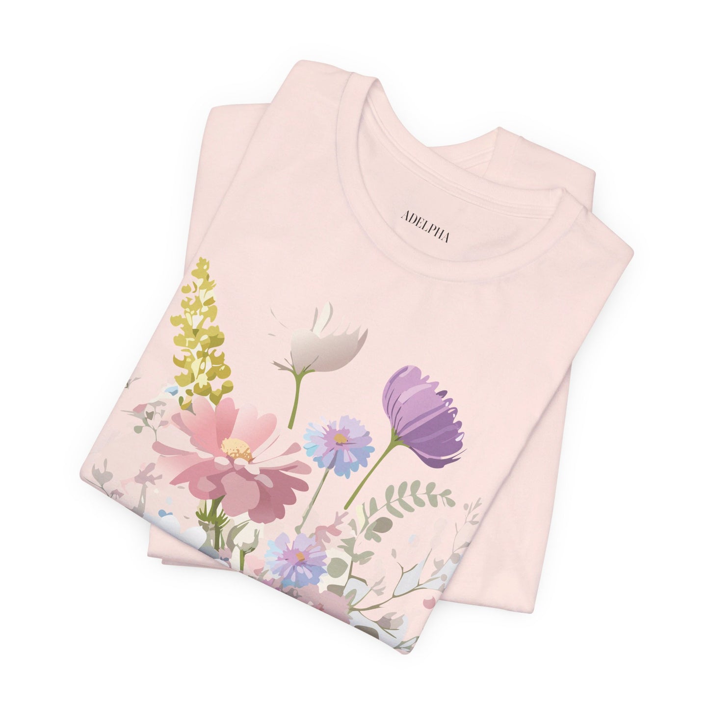 Natural Cotton Tee Shirt with Flowers