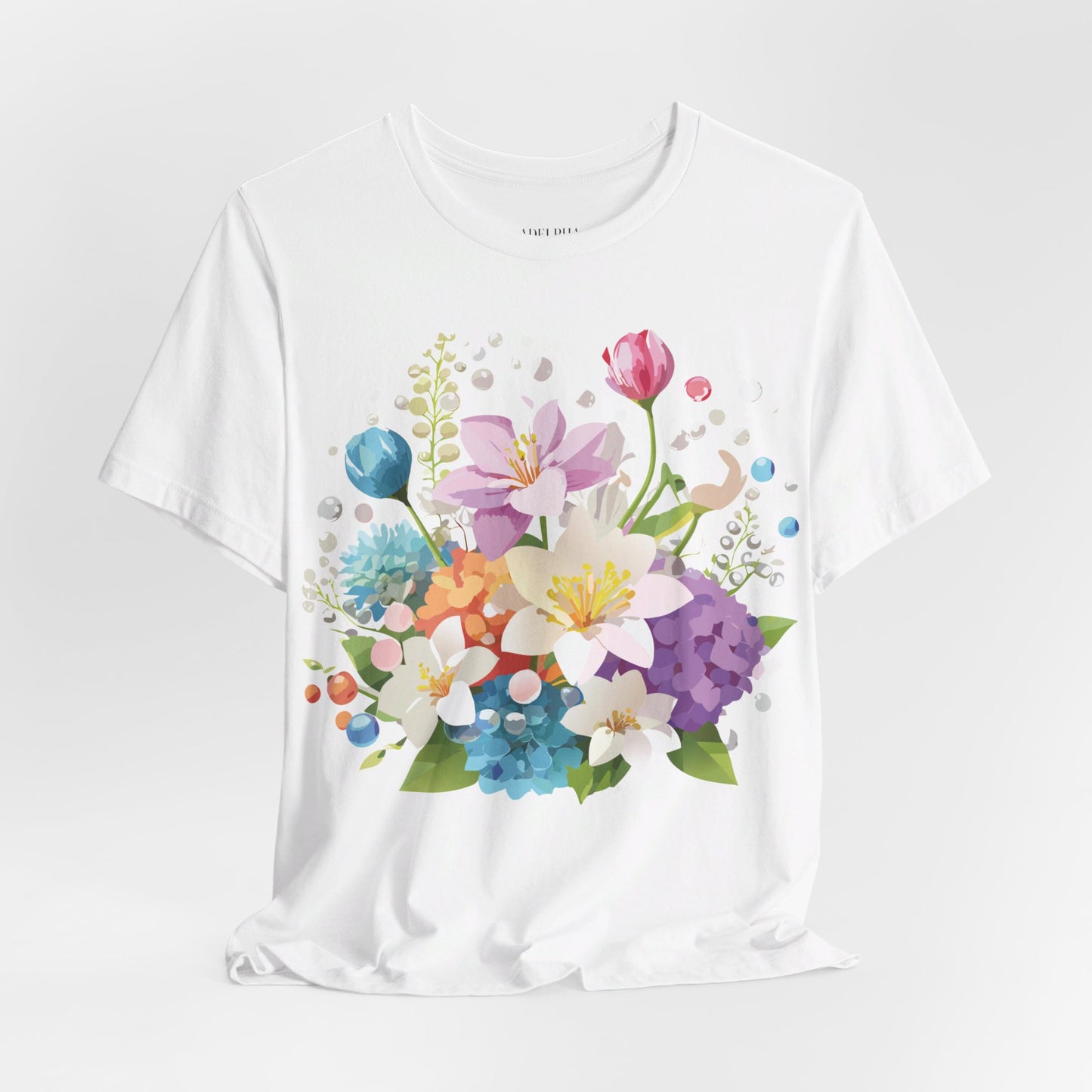 Natural Cotton Tee Shirt with Flowers