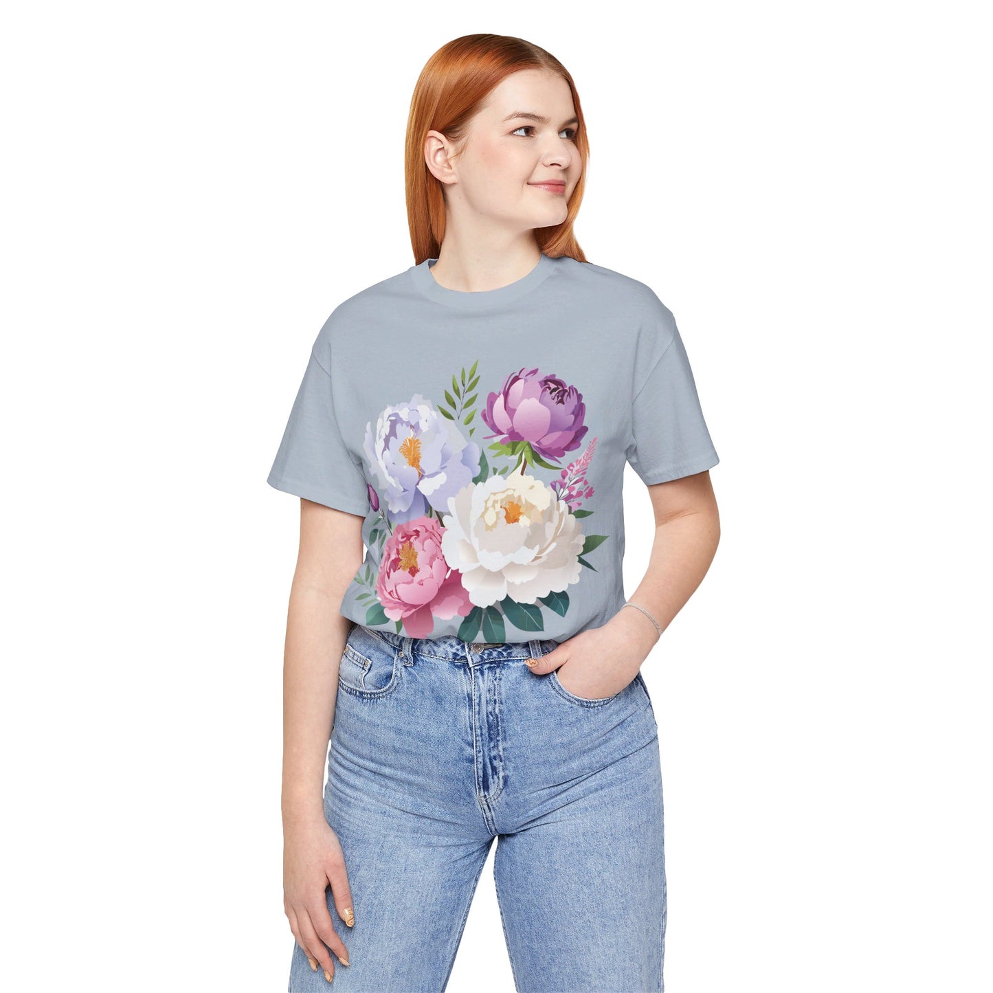 T-shirt en coton naturel avec fleurs