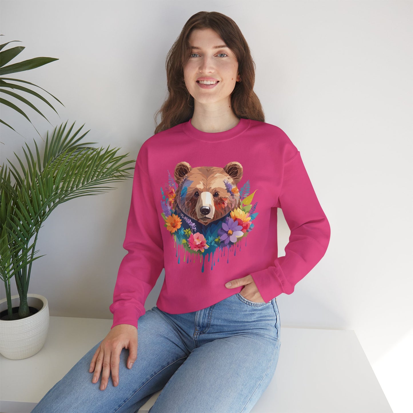 Unisex Floral Bear Sweatshirt, Animals Sweatshirt, Floral Sweatshirt, Art Design Sweatshirt