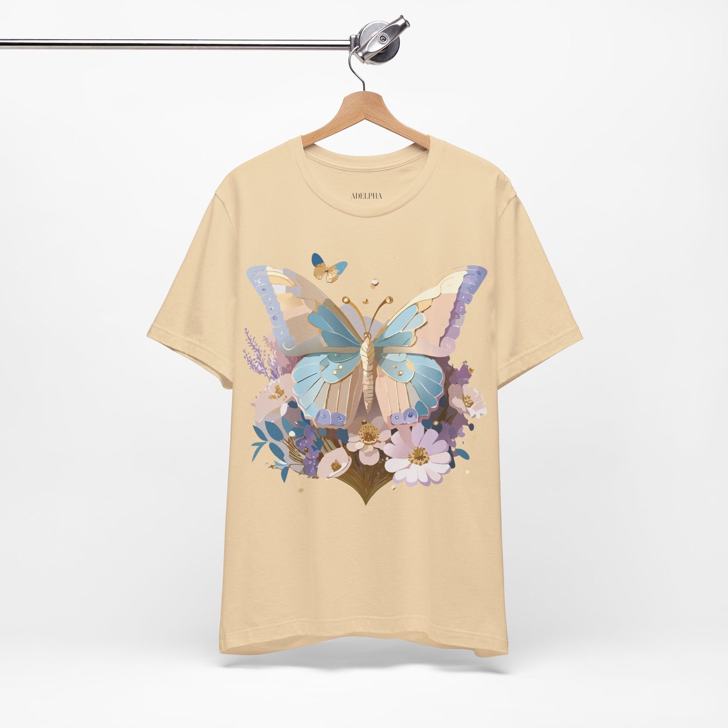 Natural Cotton Tee Shirt with Butterfly