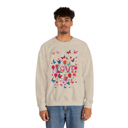 Unisex Floral Love Butterfly Sweatshirt Fifty Fifty Cotton Poly Valentine Day