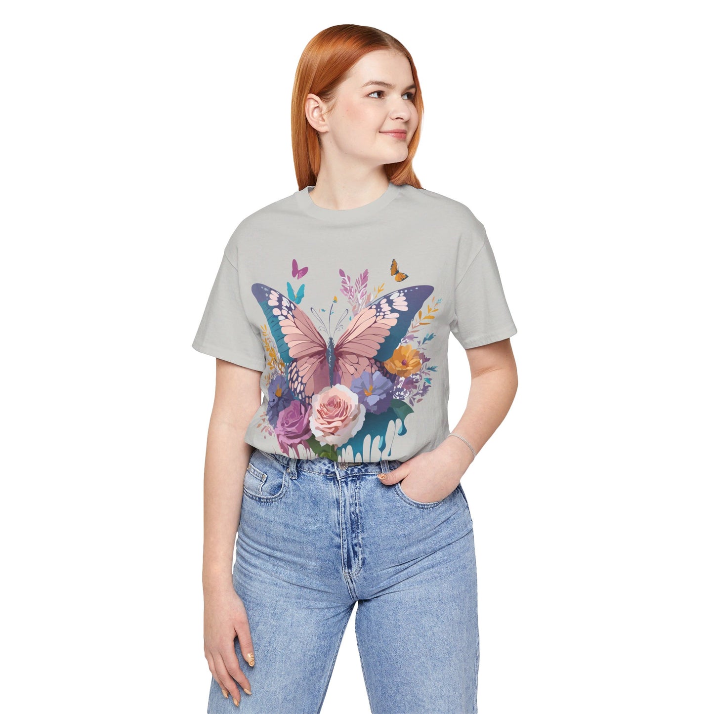 Natural Cotton Tee Shirt with Butterfly