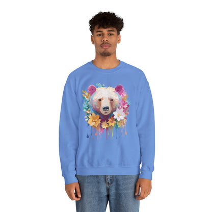 Unisex Floral Bear Sweatshirt With Art Design Gildan 18000 Crewneck