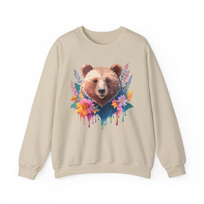 Unisex Floral Bear Sweatshirt, Animals Sweatshirt, Floral Sweatshirt, Art Design Sweatshirt