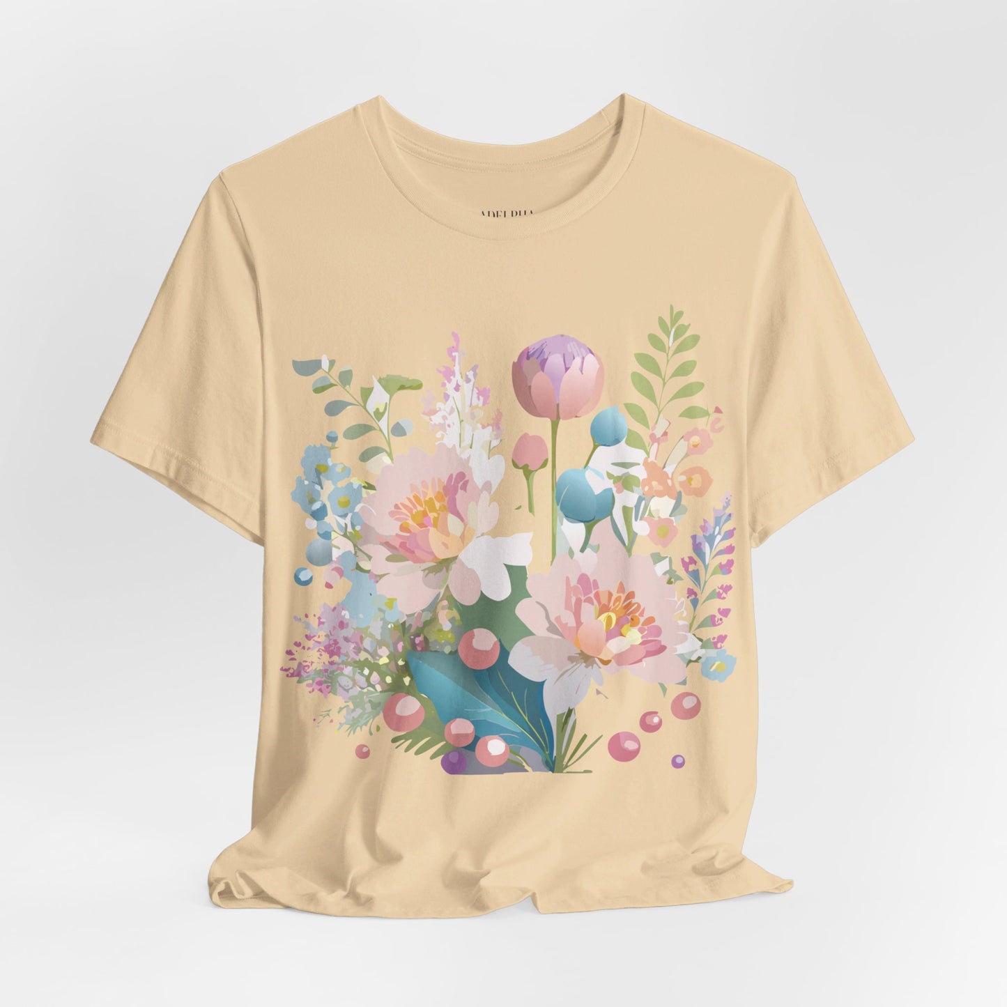 Natural Cotton Tee Shirt with Flowers