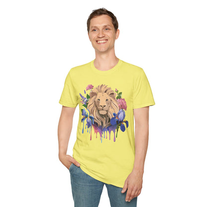 Unisex Softstyle Lion Shirt Floral Lion Tee Animal Print Graphic Tee