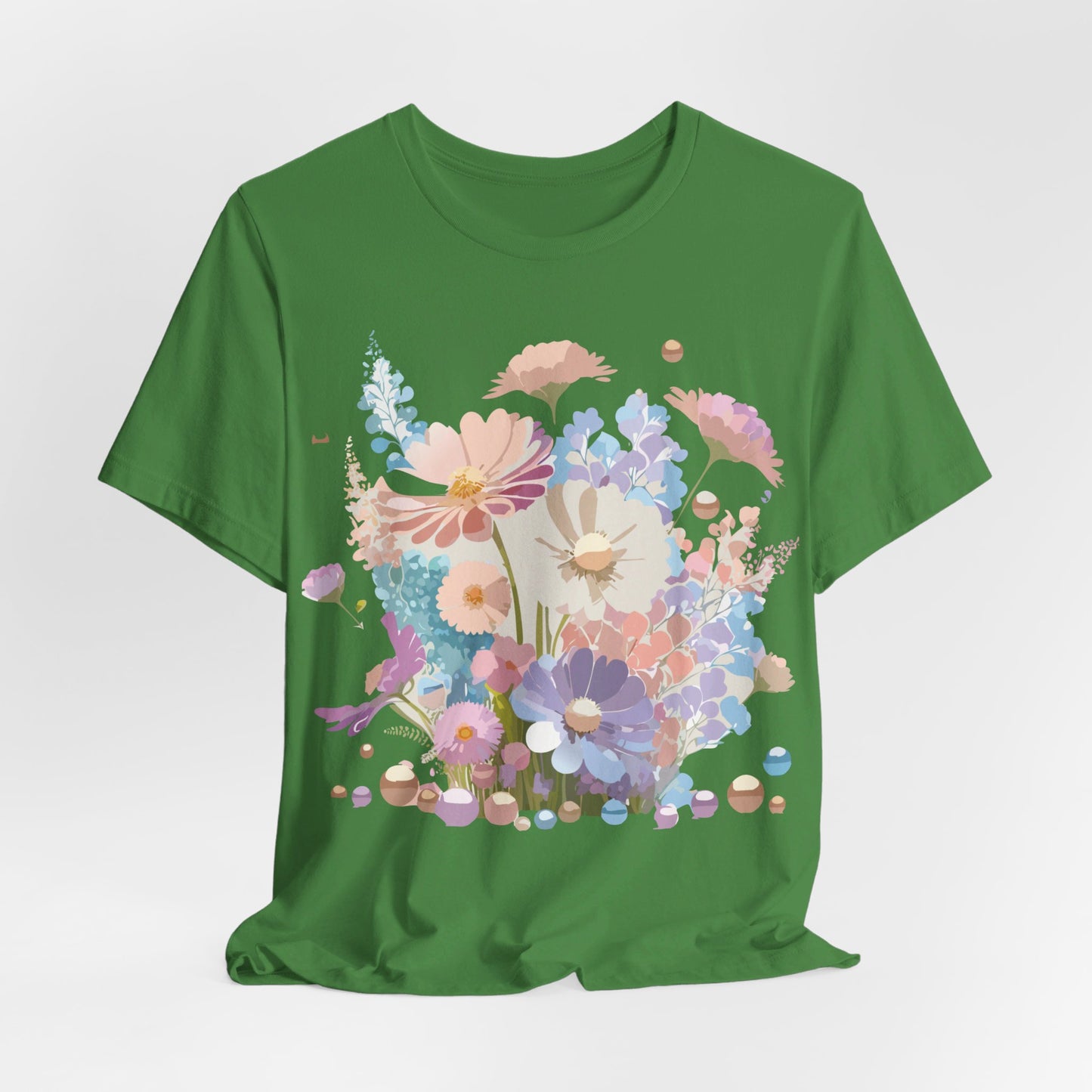 Natural Cotton Tee Shirt with Flowers